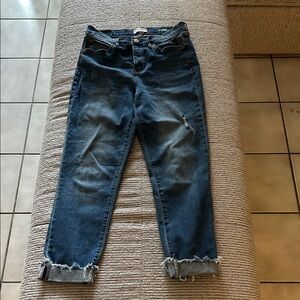 Dark Blue Cropped Distressed Women's Jeans